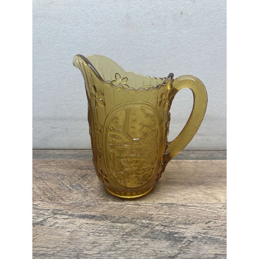 IMPERIAL GLASS WINDMILL CARNIVAL GLASS MARIGOLD PITCHER-AMBER /ORANGE IRIDESCENT